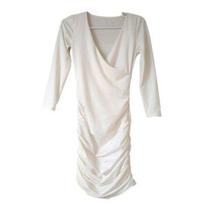 White Long Sleeve Bodycon V-Neck Women's Mini Dress  Size S